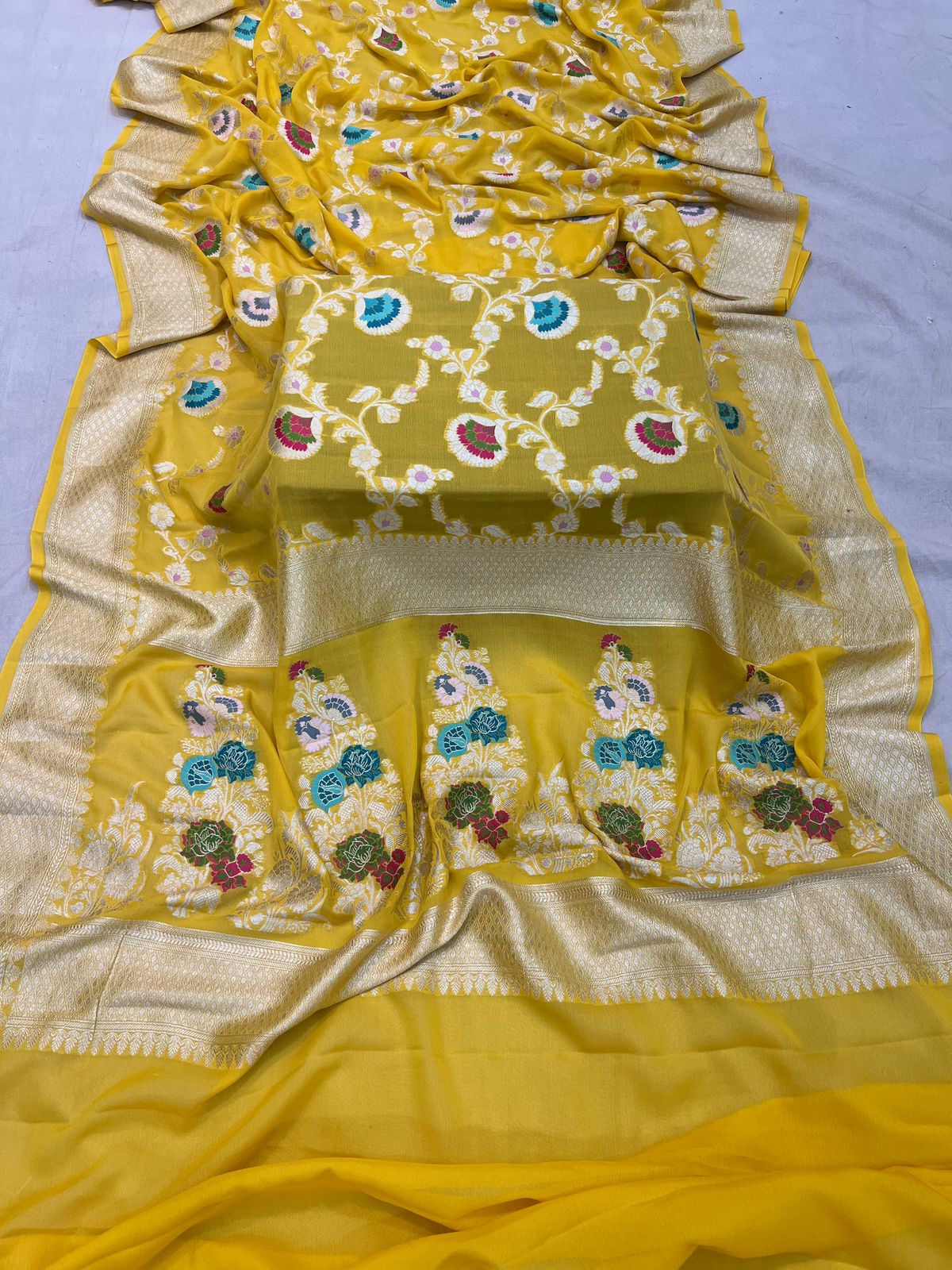 Handloom Pure Khaddi Georgette Minakari Saree