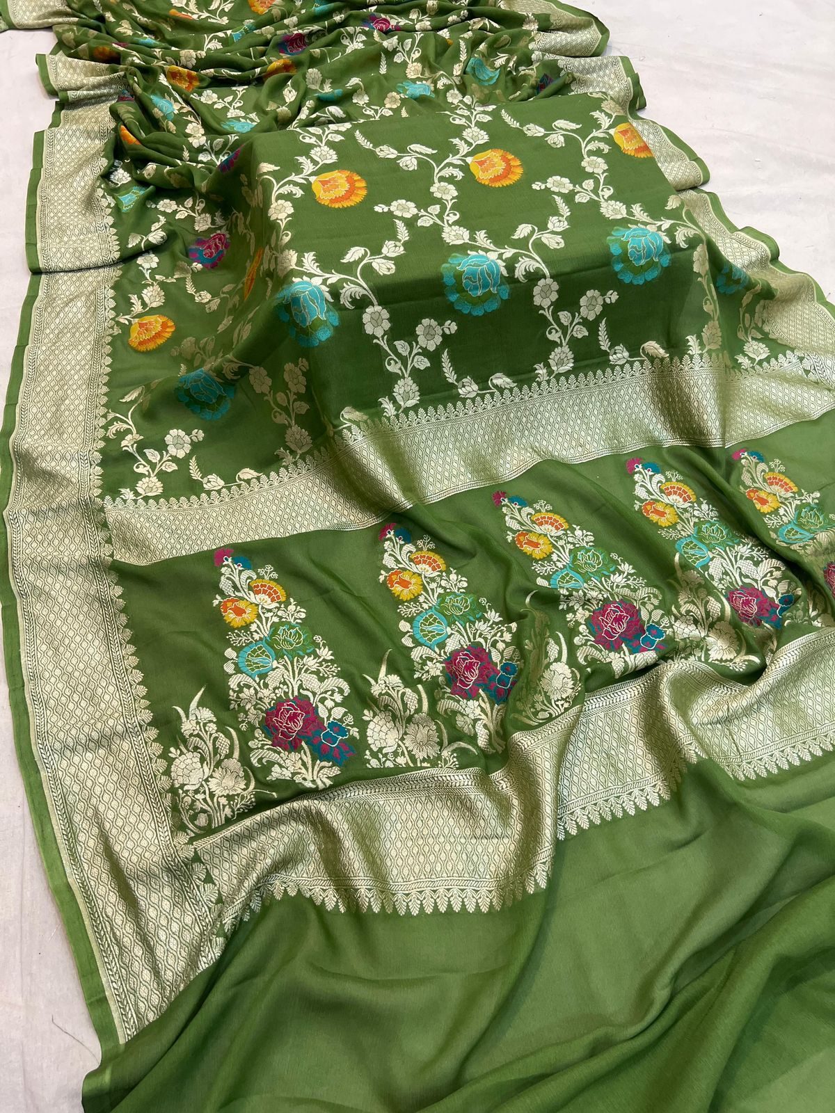 Handloom Pure Khaddi Georgette Minakari Saree