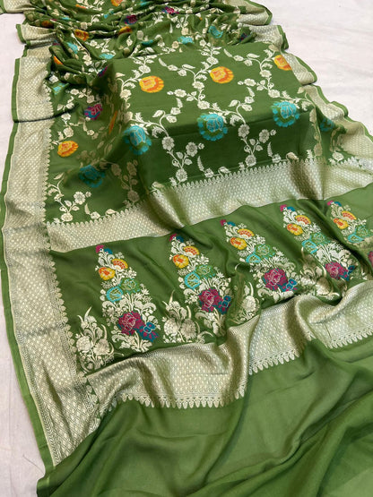 Handloom Pure Khaddi Georgette Minakari Saree