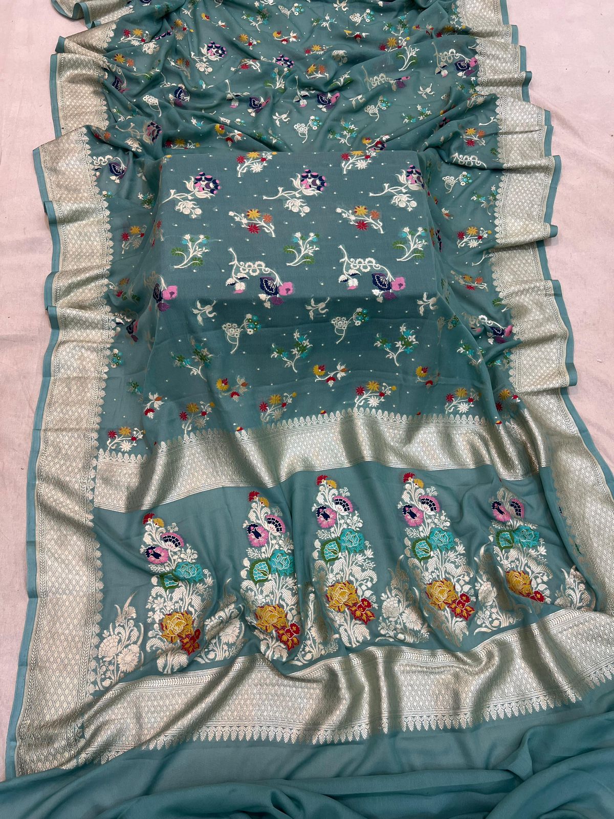 Handloom Pure Khaddi Georgette Minakari Saree