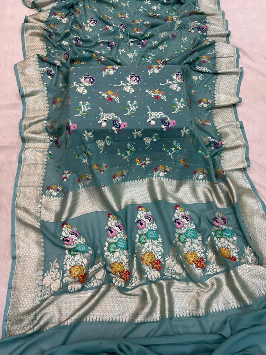 Handloom Pure Khaddi Georgette Minakari Saree