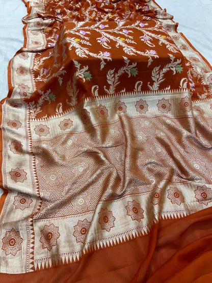 Handloom Pure Khaddi Georgette Minakari Saree