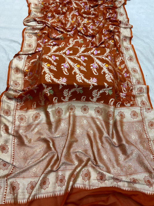 Handloom Pure Khaddi Georgette Minakari Saree
