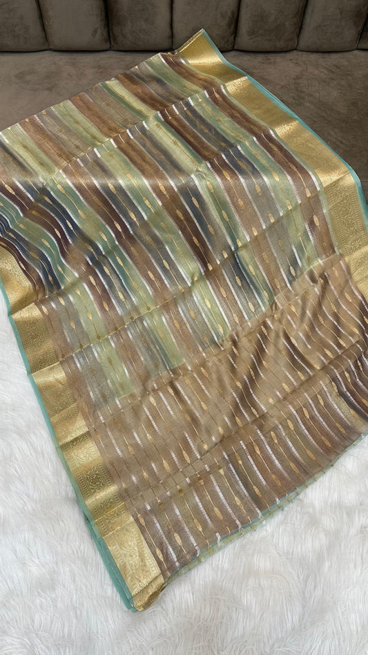 Pure Tissue Silk Rangkaat Zari Lines Saree