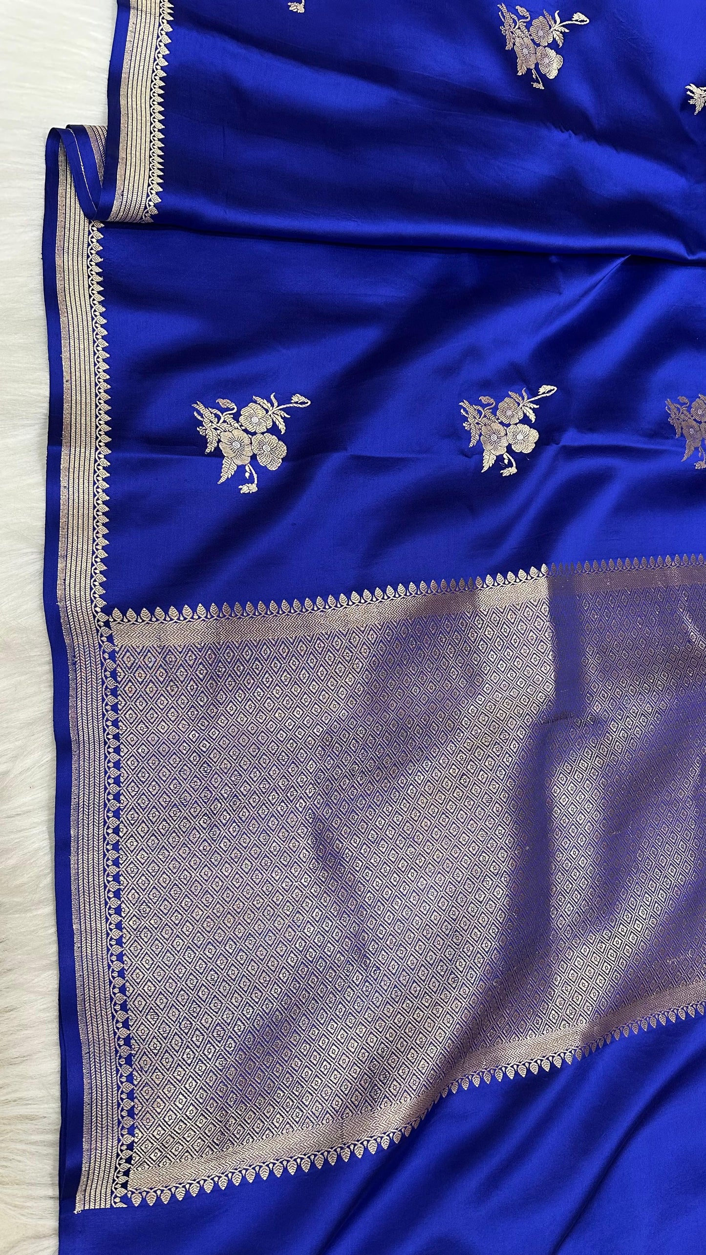 Germon Blue pure silk handloom banarasi mashru saree