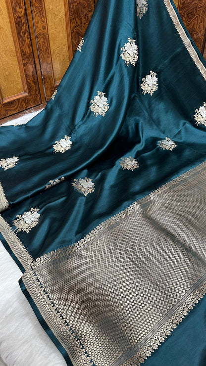 Garnet Blue pure silk handloom banarasi mashru saree