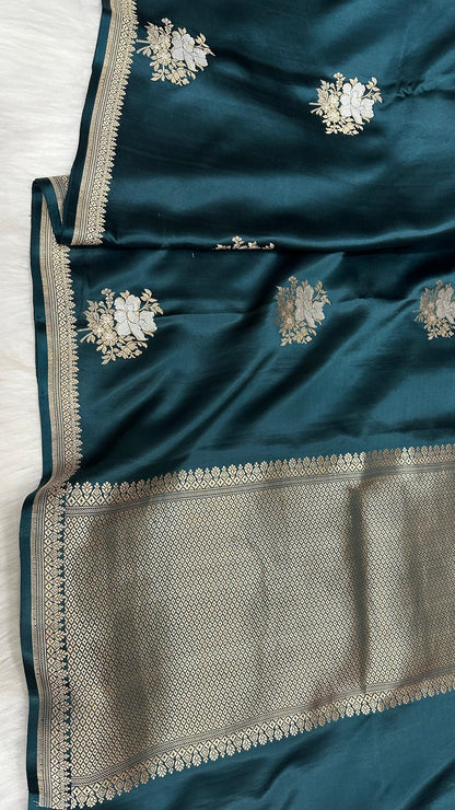 Garnet Blue pure silk handloom banarasi mashru saree