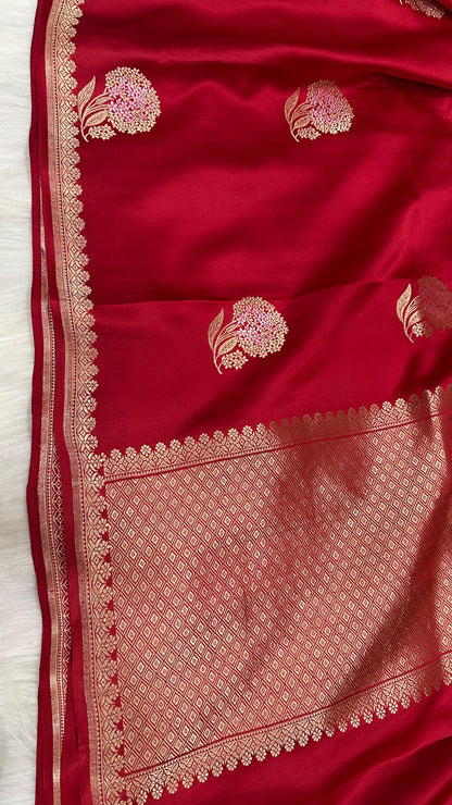 Mahroon pure silk handloom banarasi mashru saree