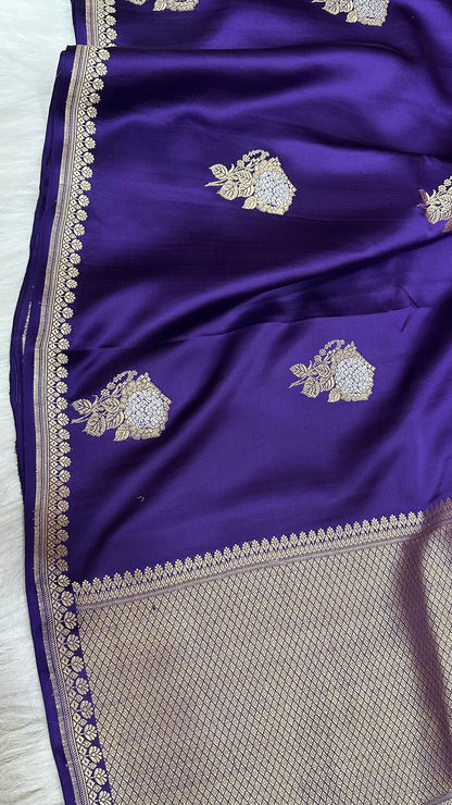 Navi Blue pure silk handloom banarasi mashru saree