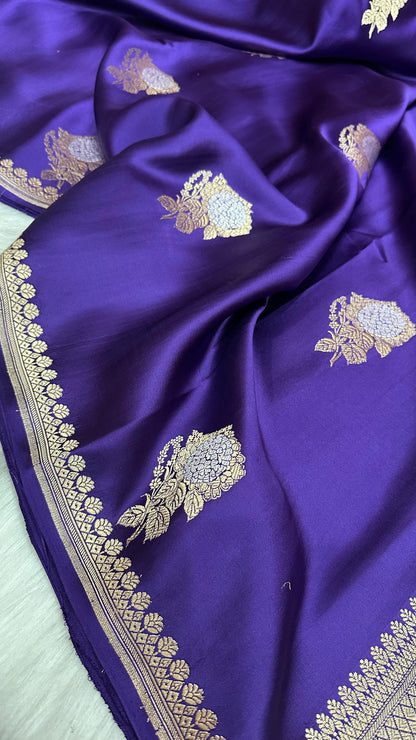 Navi Blue pure silk handloom banarasi mashru saree