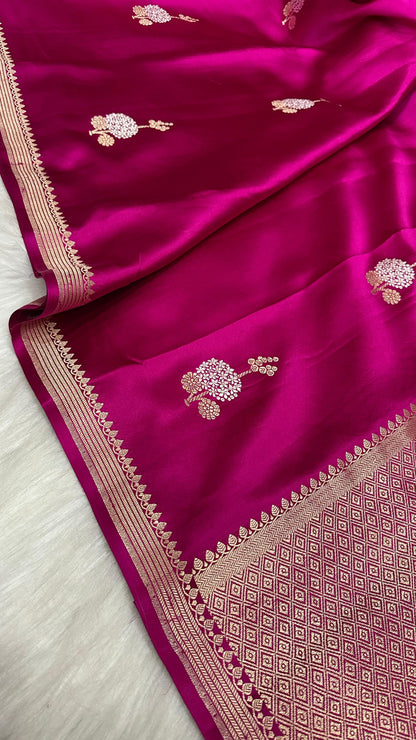 Purple pure silk handloom banarasi mashru saree
