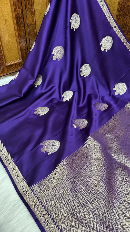 Royal blue pure silk handloom banarasi mashru saree