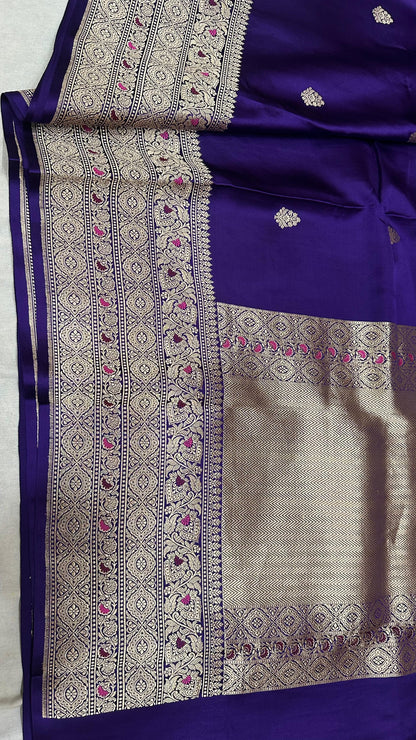 Royal Blue Mashru Silk Iskart Meena Border Banarasi Saree
