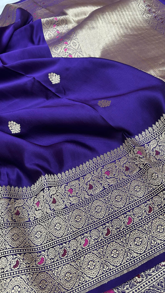 Royal Blue Mashru Silk Iskart Meena Border Banarasi Saree