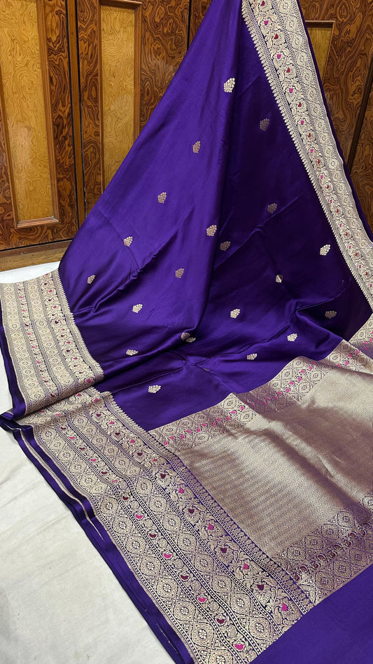 Royal Blue Mashru Silk Iskart Meena Border Banarasi Saree