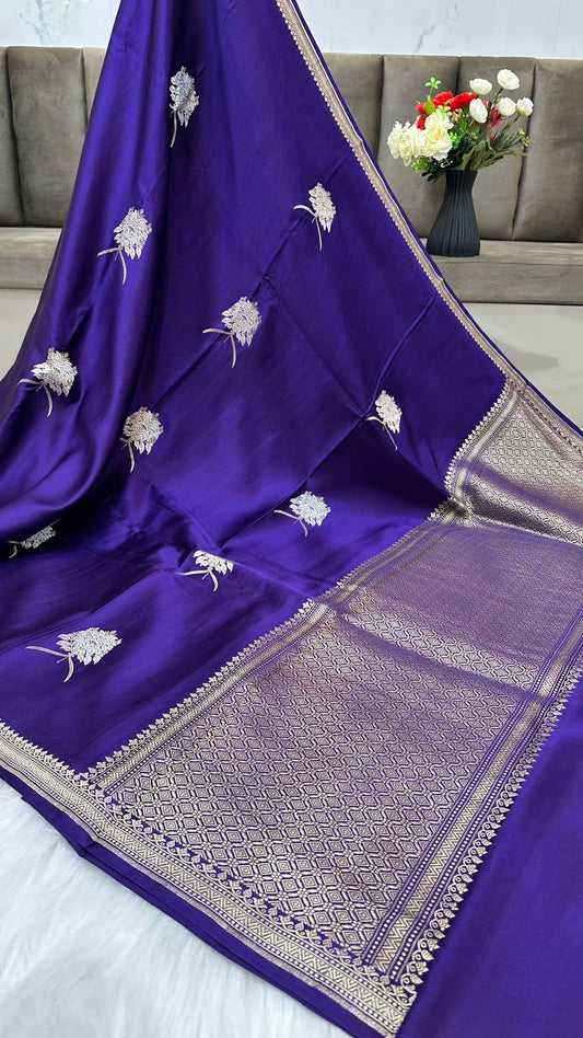 Royal Blue Mashru Silk Zari Border Aanchal Boota Saree
