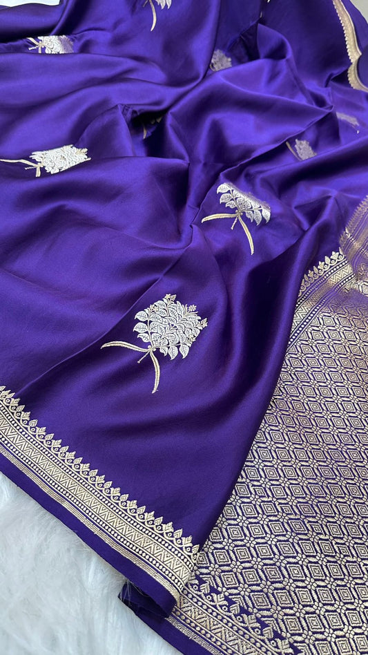 Royal Blue Mashru Silk Zari Border Aanchal Boota Saree