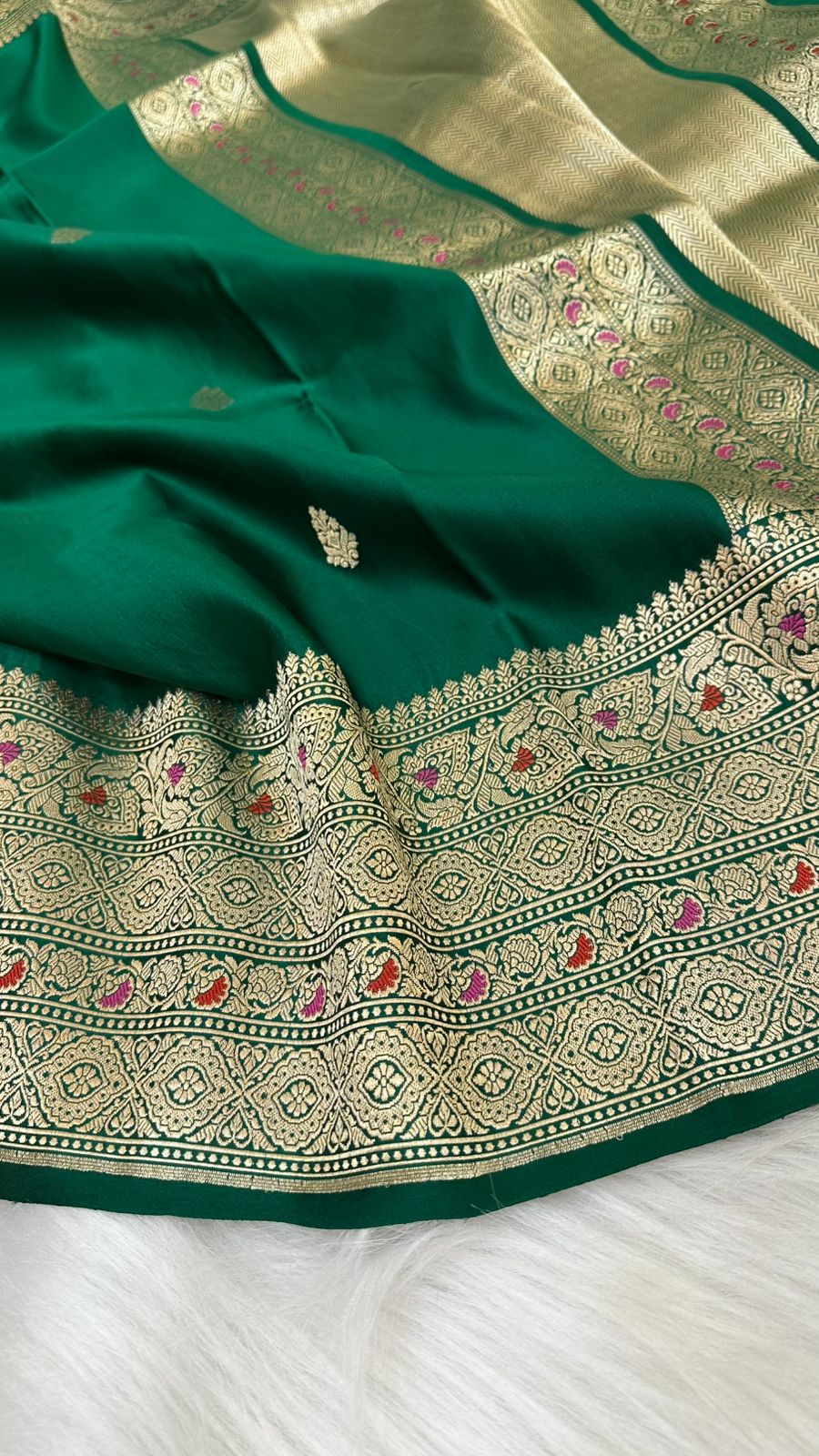 Bottle Green  Mashru Silk Iskart Meena Border Banarasi Saree