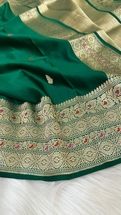 Bottle Green  Mashru Silk Iskart Meena Border Banarasi Saree