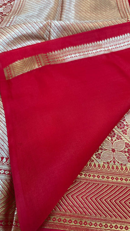 Red Pure Row Mango Silk Zari Brocade Saree