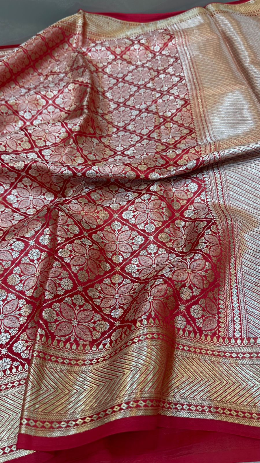 Red Pure Row Mango Silk Zari Brocade Saree
