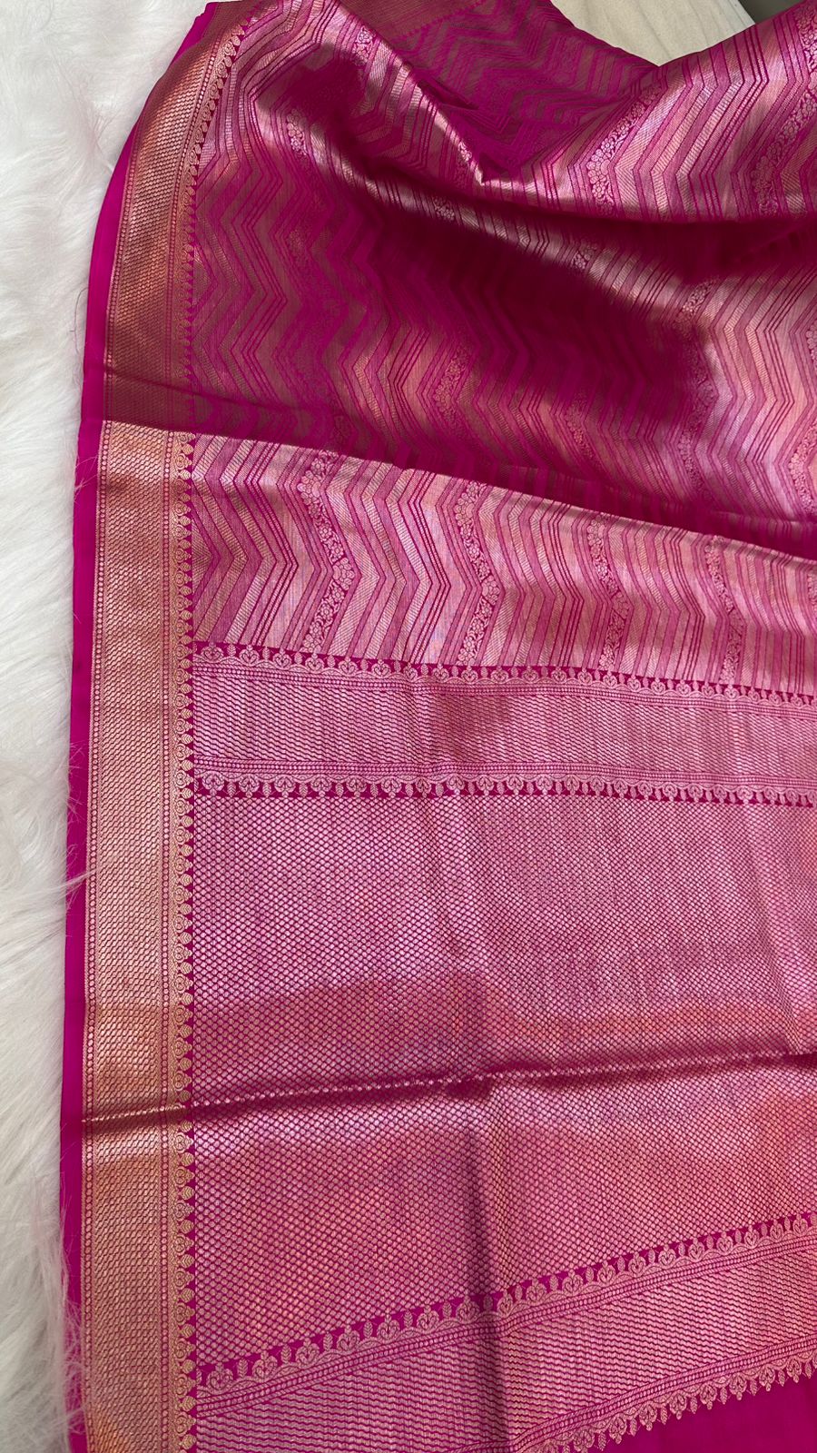 Rani Pure Raw Mango Silk Zari Brocade Zig Zag Design Saree