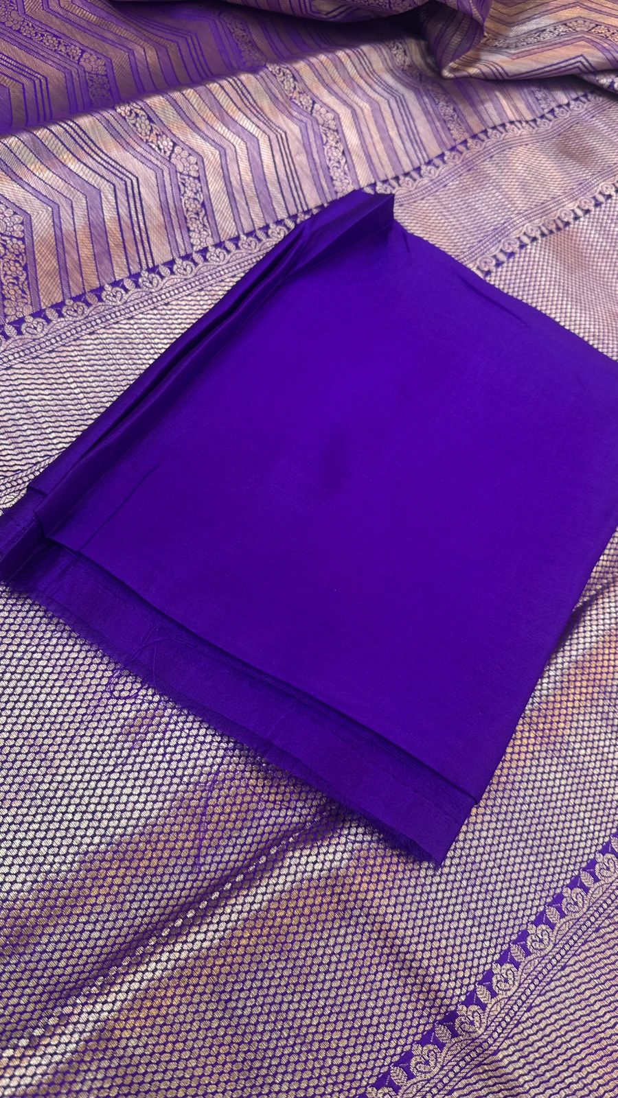 Royal Blue Pure Raw Mango Silk Zari Brocade Zig Zag Design Saree