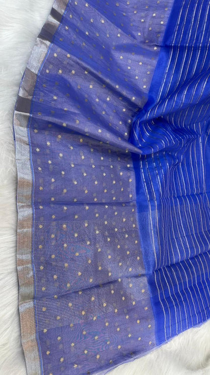 Pure Organza Silk Zari Buti Zari Lines Design Saree