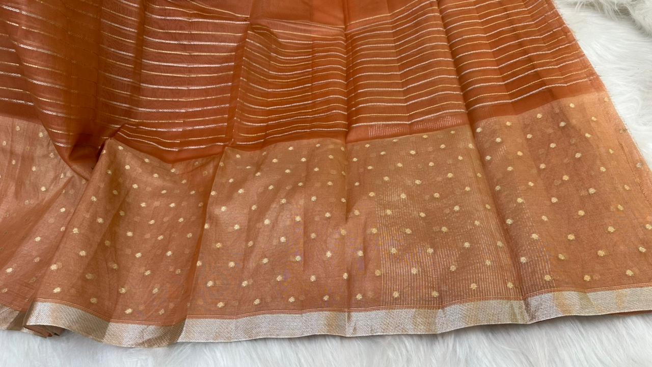 Pure Organza Silk Zari Buti Zari Lines Design Saree