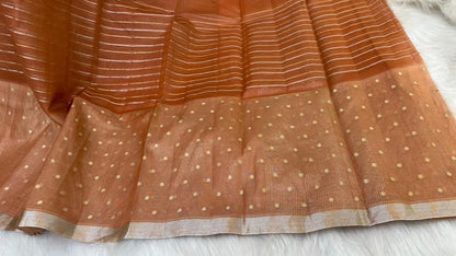 Pure Organza Silk Zari Buti Zari Lines Design Saree