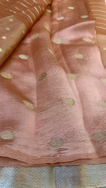 Pure Organza Silk Zari Buti Zari Lines Design Saree