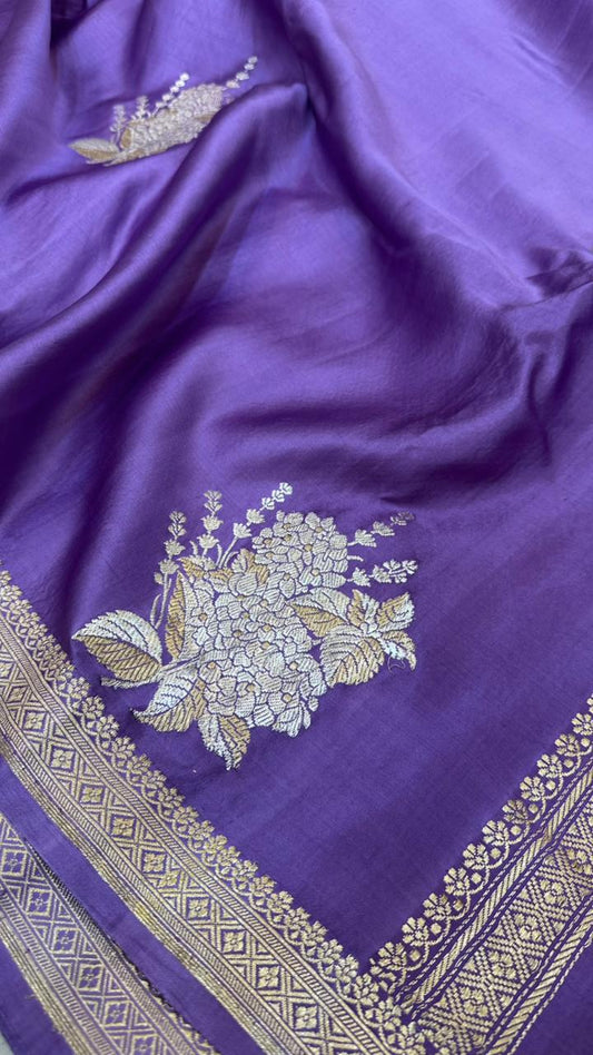 Pure Handloom Kaduwa Banarasi Mashru Silk Zari Border Boota Saree