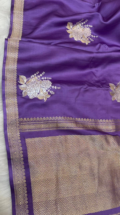 Pure Handloom Kaduwa Banarasi Mashru Silk Zari Border Boota Saree
