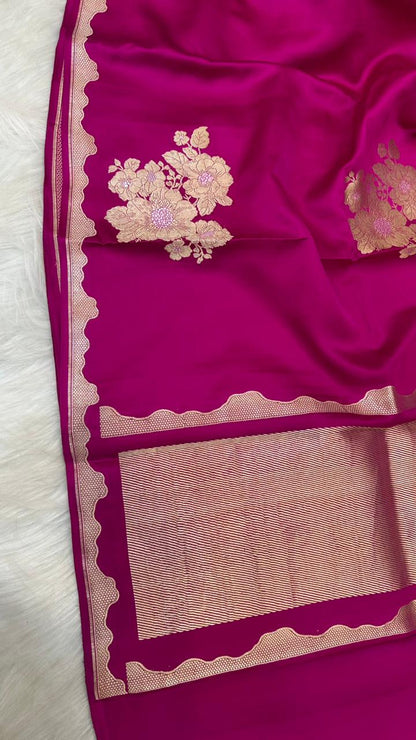Pure Handloom Kaduwa Banarasi Mashru Silk Zari Border Boota Saree