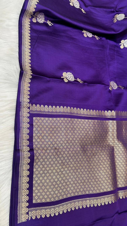 Pure Handloom Kaduwa Banarasi Mashru Silk Zari Border Boota Saree