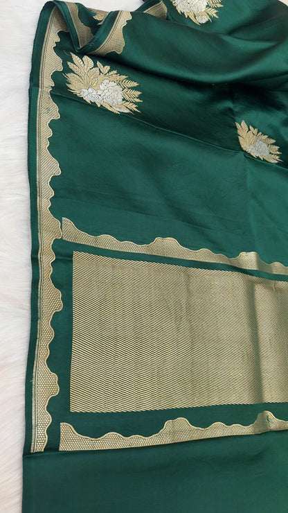 Pure Handloom Kaduwa Banarasi Mashru Silk Zari Border Boota Saree