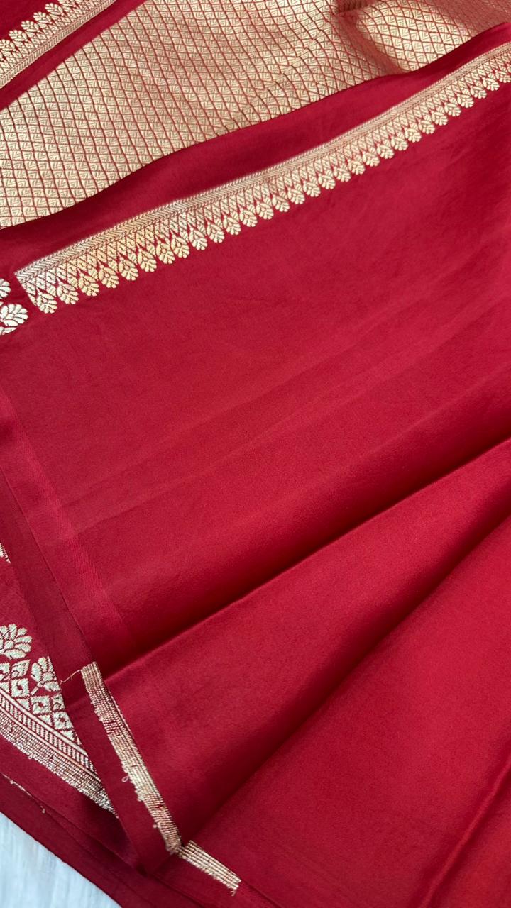 Pure Handloom Kaduwa Banarasi Mashru Silk Zari Border Boota Saree
