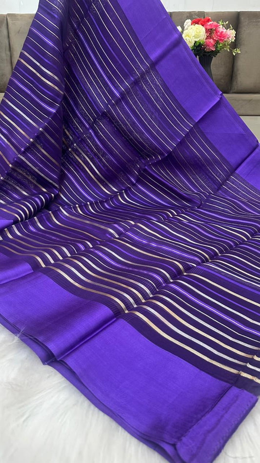 Pure Organza Silk Zari Lines Mashru Border Saree with Chiniya Silk Blouse