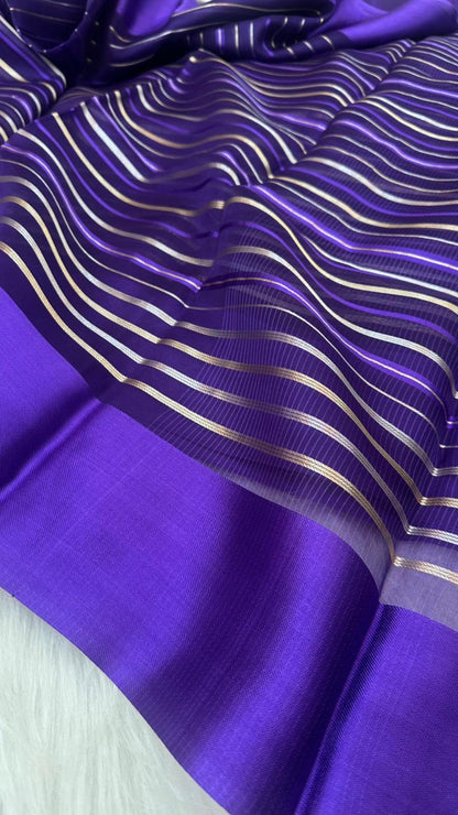 Pure Organza Silk Zari Lines Mashru Border Saree with Chiniya Silk Blouse