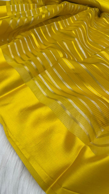 Pure Organza Silk Zari Lines Mashru Border Saree with Chiniya Silk Blouse