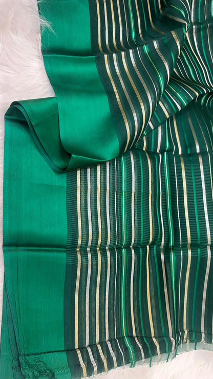 Pure Organza Silk Zari Lines Mashru Border Saree with Chiniya Silk Blouse