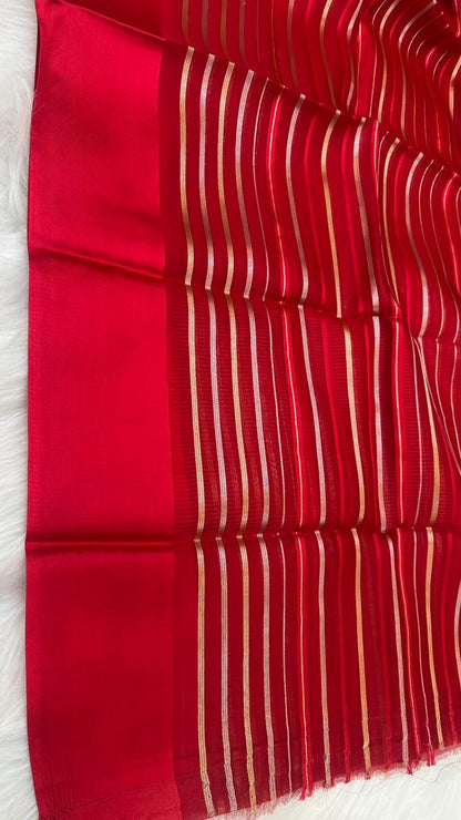 Pure Organza Silk Zari Lines Mashru Border Saree with Chiniya Silk Blouse