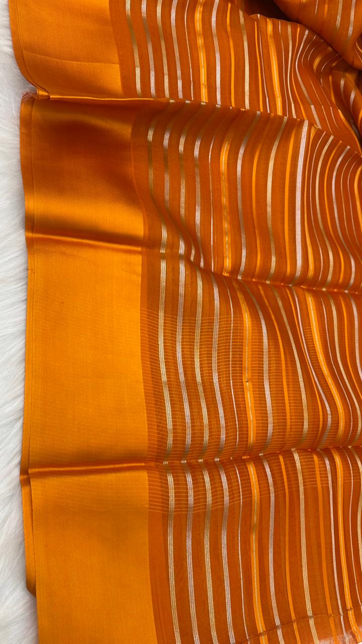 Pure Organza Silk Zari Lines Mashru Border Saree with Chiniya Silk Blouse