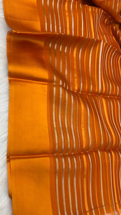 Pure Organza Silk Zari Lines Mashru Border Saree with Chiniya Silk Blouse