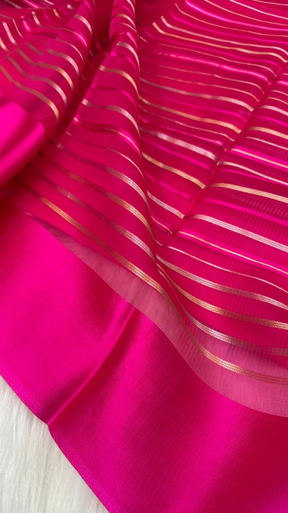 Pure Organza Silk Zari Lines Mashru Border Saree with Chiniya Silk Blouse