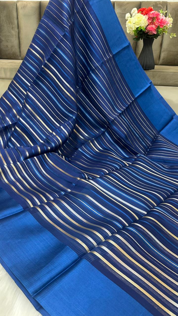 Pure Organza Silk Zari Lines Mashru Border Saree with Chiniya Silk Blouse