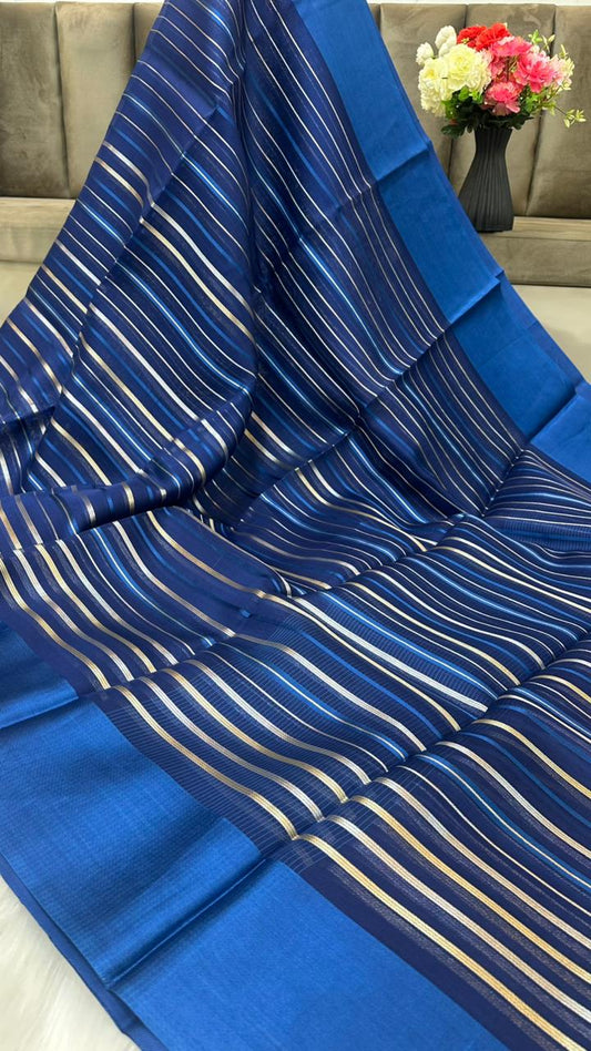 Pure Organza Silk Zari Lines Mashru Border Saree with Chiniya Silk Blouse