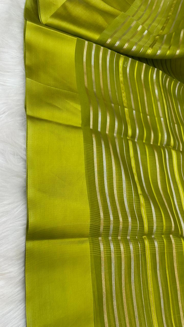 Pure Organza Silk Zari Lines Mashru Border Saree with Chiniya Silk Blouse