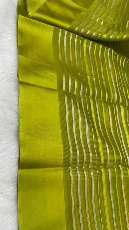 Pure Organza Silk Zari Lines Mashru Border Saree with Chiniya Silk Blouse