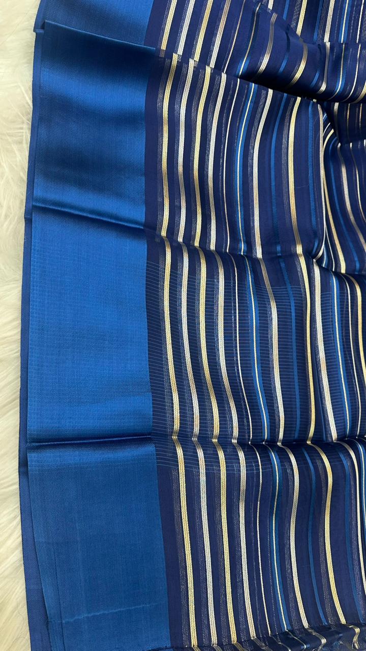 Pure Organza Silk Zari Lines Mashru Border Saree with Chiniya Silk Blouse